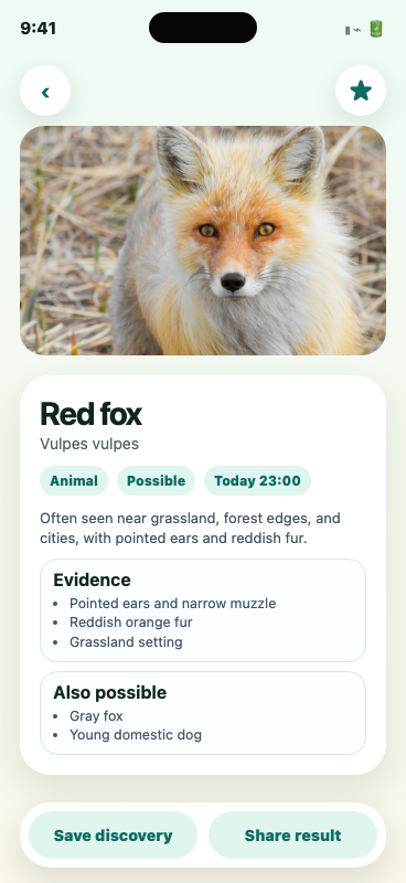 Écran de résultat des animaux CapKnow